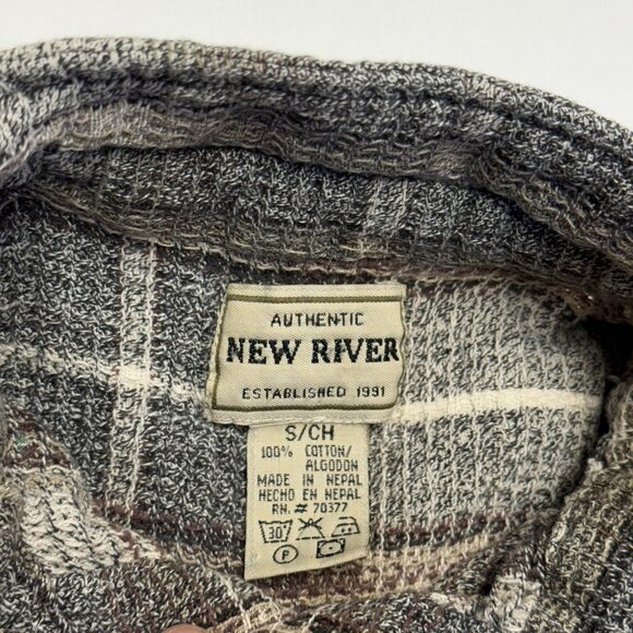 Vintage New River Waffle Knit Thermal Button Up Shirt Mens S 18x25.5 Long Sleeve - Picture 9 of 13